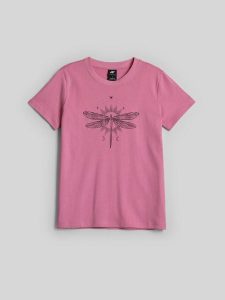 4F T-shirt regular z nadrukiem damski - różowy XS. Czerwone t-shirty 4f, m, bez wzorów, z bawełny, bez kołnierzyka, bez ramiączek. Za 59,99 zł.