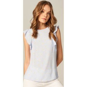 Top z falbanami na ramionach - Niebieski. Bluzki marki Mohito. W wyprzedaży za 29,99 zł.
