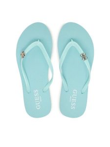 Guess Japonki E6GZ14 BB00F Turkusowy. Niebieskie klapki Guess, z aplikacjami, z syntetyku, bez obcasa. Za 179,99 zł.