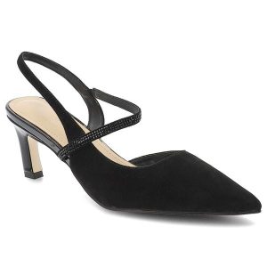Czółenka damskie S.Barski, cholewka ze skóry naturalnej zamszowej elegancki fason slingback na stabilnym obcasie, czarne, CR61-3048. Czarne czółenka S.BARSKI, bez wzorów, ze skóry, bez obcasa, bez zapięcia. Za 309,00 zł.