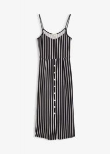 Sukienka midi z elastycznej mieszanki wiskozy. Czarne sukienki bonprix, bez wzorów, z wiskozy, eleganckie, bez kołnierzyka, bez ramiączek, midi, plisowane. Za 179,99 zł.