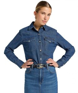 DAMSKA KOSZULA LEE REGULAR WESTERN SHIRT DENIM STACKS 112370983. Koszule Lee, m, bez wzorów, z denimu, bez kołnierzyka, bez ramiączek. Za 169,99 zł.