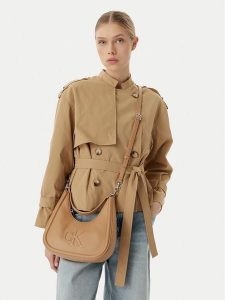 Calvin Klein Torebka Bold Ck Small Crescent LV04F3561G Beżowy. Brązowe torebki klasyczne Calvin Klein, bez wzorów, ze skóry, bez dodatków. Za 409,99 zł.