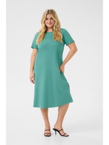 KAFFE curve Sukienka w kolorze turkusowym rozmiar: M. Niebieskie sukienki KAFFE curve, m, bez wzorów, z bawełny, bez kołnierzyka, bez ramiączek, midi. Za 78,99 zł.