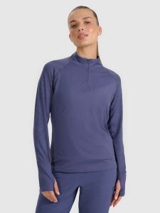 4F Bluza do biegania regular szybkoschnąca damska - granatowa L. Niebieskie bluzy 4f, l, bez wzorów, z materiału, bez kaptura. Za 199,99 zł.