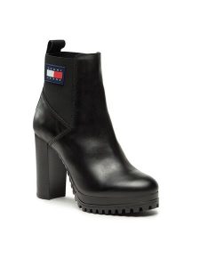 Tommy Jeans Botki Tjw New Ess High Heel Boot EN0EN02439 Czarny. Czarne botki Tommy Jeans, bez wzorów, z jeansu, bez obcasa, na słupku, bez zapięcia. Za 399,99 zł.