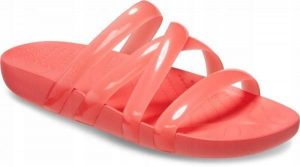 Klapki Dla Dorosłych Crocs Crocs Splash Glossy Strappy. Czerwone klapki Crocs, bez wzorów, z materiału, bez obcasa. Za 119,99 zł.