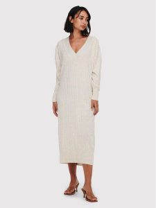 ONLY Sukienka dzianinowa New Tessa 15236372 Beżowy Regular Fit. Brązowe kombinezony ONLY, l, bez wzorów, z dzianiny, bez kołnierzyka, bez ramiączek. Za 179,99 zł.