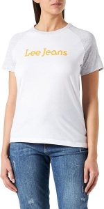 LEE RAGLAN TEE DAMSKI T-SHIRT KOSZULKA Z KRÓTKIM RĘKAWEM LOGO BRIGHT WHITE L43NEHLJ 112109703. Białe bluzki Lee, l, bez wzorów, bez kołnierzyka, bez ramiączek. Za 69,99 zł.