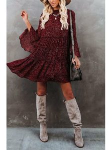 Milan Kiss Sukienka w kolorze bordowym ze wzorem rozmiar: XL. Czerwone sukienki Milan Kiss, na imprezę, xl, bez wzorów, bez kołnierzyka, bez ramiączek, mini, rozkloszowane. Za 105,38 zł.