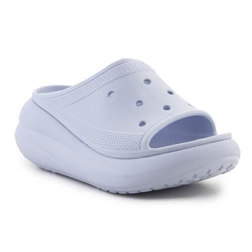 Klapki damskie Crocs Crush. Niebieskie klapki Crocs, bez wzorów, z materiału, bez obcasa. Za 328,00 zł.