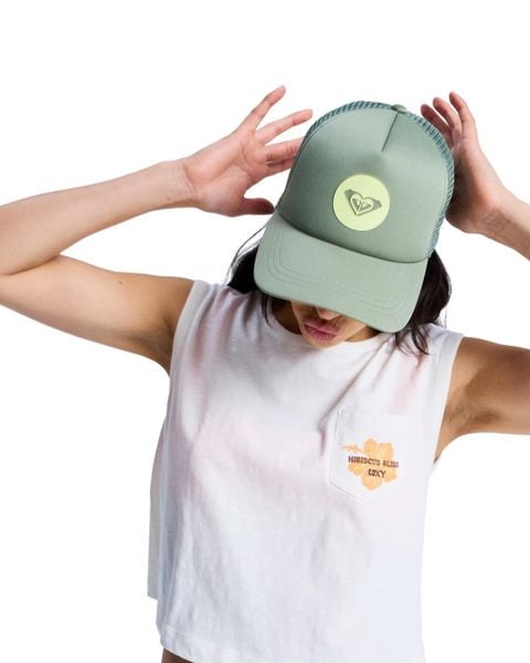 Czapka Trucker dla Kobiety BRIGHTER DAY Zielony. Zielone czapki Roxy, bez wzorów, z materiału. Za 83,99 zł.