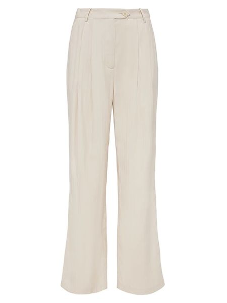 LeGer Spodnie "Edina" w kolorze kremowym rozmiar: 36. Brązowe spodnie z wysokim stanem LeGer, bez wzorów, z materiału, z podwyższonym stanem. Za 152,98 zł.