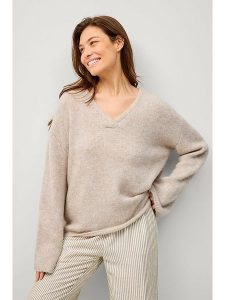Ellos Sweter "Jill" w kolorze beżowym rozmiar: M. Brązowe swetry oversize ellos, m, bez wzorów, bez ramiączek. Za 116,78 zł.