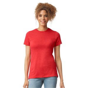 Koszulka Damska Softstyle CVC. Czerwone bluzki GILDAN, xl, bez wzorów, sportowe, bez kołnierzyka, bez ramiączek. Za 34,99 zł.