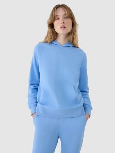 4F Bluza dresowa nierozpinana z kapturem damska - granatowa XS. Niebieskie bluzy 4f, xs, bez wzorów, z bawełny, z kapturem. W wyprzedaży za 99,99 zł.