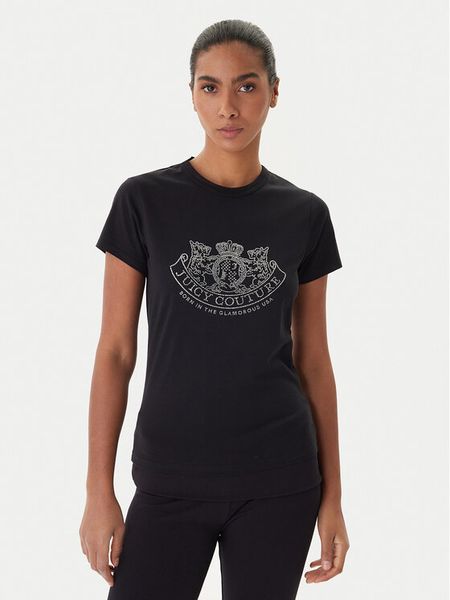 Juicy Couture T-Shirt JCGTK225015 Czarny Slim Fit. Czarne t-shirty Juicy Couture, m, bez wzorów, z bawełny, bez kołnierzyka, bez ramiączek. Za 149,99 zł.