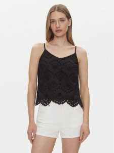 Pieces Top Vilde 17156563 Czarny Regular Fit. Czarne topy Pieces, xs, bez wzorów, z bawełny, bez kołnierzyka, bez ramiączek. Za 89,99 zł.