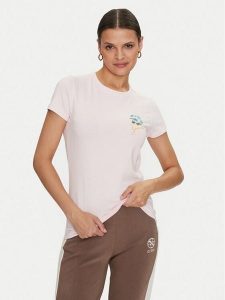 Guess T-Shirt Flowers W4YI30 J1314 Różowy Slim Fit. Czerwone t-shirty Guess, xs, z aplikacjami, z bawełny, bez kołnierzyka, bez ramiączek. Za 79,99 zł.