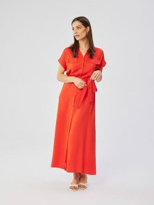 Stylove Sukienka w kolorze czerwonym rozmiar: L. Czerwone sukienki Stylove, na co dzień, l, bez wzorów, z tkaniny, bez kołnierzyka, bez ramiączek, maxi, proste. Za 341,95 zł.
