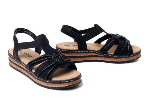 RIEKER 62969-00 black, sandały damskie. Czarne sandały Rieker, bez wzorów, bez obcasa, bez zapięcia. Za 319,90 zł.