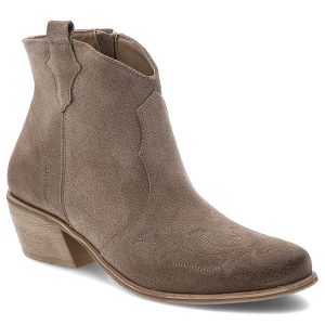 Beżowe Botki Armodo Stylowe Kowbojki Damskie. Brązowe botki Armodo, bez wzorów, z jeansu, bez obcasa, na obcasie, bez zapięcia. Za 348,99 zł.