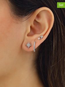 Miu Silver Srebrne kolczyki (3 szt.) z cyrkoniami rozmiar: onesize. Szare kolczyki Miu Silver, z cyrkonią, srebrne. Za 122,67 zł.