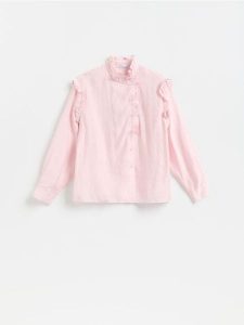 Koszula z lyocellem - pastelowy róż. Czerwone koszule Reserved, l, bez wzorów, z lyocellu, bez kołnierzyka, bez ramiączek. Za 149,99 zł.