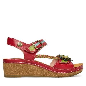 Sandały Laura Vita. Czerwone sandały LAURA VITA, bez wzorów, bez obcasa, na koturnie, bez zapięcia. Za 429,99 zł.