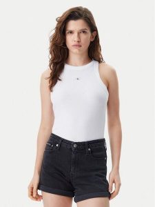 Calvin Klein Jeans Top J20J225302 Biały Slim Fit. Białe topy Calvin Klein Jeans, xl, bez wzorów, z bawełny, bez kołnierzyka, bez ramiączek. Za 79,99 zł.