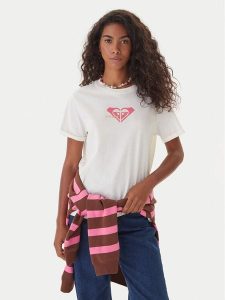 Roxy T-Shirt Oceanregular ERJZT06078 Écru Regular Fit. T-shirty Roxy, l, bez wzorów, z bawełny, bez kołnierzyka, bez ramiączek. Za 89,99 zł.