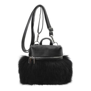 Czarno Elegancka Torebka Luka-Pelli Plecaczek Z Naturalnym Futrem Z Lisa. Czarne torebki klasyczne Luka-Pelli, bez wzorów, ze skóry, na ramię, bez dodatków. Za 529,00 zł.