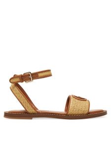 Guess Sandały FLJSIY FAB03 Brązowy. Brązowe sandały Guess, z aplikacjami, ze skóry, bez obcasa, na płaskiej podeszwie, bez zapięcia. Za 319,99 zł.