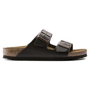 BIRKENSTOCK Arizona NL Dark Brown Klapki damskie. Brązowe klapki Birkenstock, bez wzorów, ze skóry, z otwartym noskiem, bez obcasa. Za 449,99 zł.
