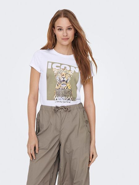 ONLY Koszulka w kolorze białym rozmiar: L. Białe bluzki ONLY, l, bez wzorów, z bawełny, bez kołnierzyka, bez ramiączek. Za 39,21 zł.