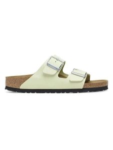 Birkenstock Skórzane klapki "Arizona" w kolorze zielonym rozmiar: 40. Zielone klapki Birkenstock, bez wzorów, z nubiku, z otwartym noskiem, bez obcasa. Za 366,35 zł.
