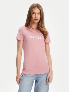 Guess T-Shirt O5RI01 KBBU1 Różowy Regular Fit. Czerwone t-shirty Guess, s, z aplikacjami, z bawełny, bez kołnierzyka, bez ramiączek. Za 119,99 zł.