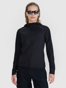4F Bluza rowerowa szybkoschnąca damska - czarna L. Czarne bluzy 4f, l, bez wzorów, z dzianiny, bez kaptura. W wyprzedaży za 229,99 zł.