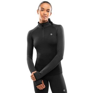 Damska bluza do biegania z suwakiem pod szyją Fitness Siroko Center Black. Czarne bluzy SIROKO, bez wzorów, z tkaniny, bez kaptura. Za 148,00 zł.