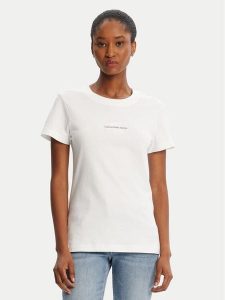 Calvin Klein Jeans T-Shirt Monologo J20J223563 Biały Slim Fit. Białe t-shirty Calvin Klein Jeans, xxs, bez wzorów, z bawełny, bez kołnierzyka, bez ramiączek. Za 109,99 zł.