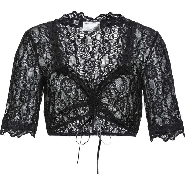 Bluzka koronkowa w ludowym stylu. Białe bluzki bonprix, bez wzorów, z koronki, bez kołnierzyka, bez ramiączek. Za 169,99 zł.