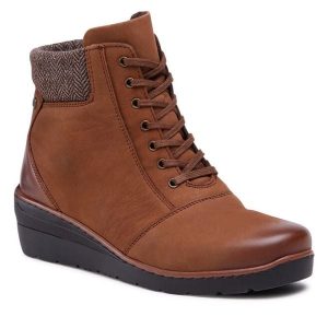 Trzewiki Go Soft. Brązowe botki Go Soft, bez wzorów, bez obcasa, na koturnie, bez zapięcia. Za 149,99 zł.