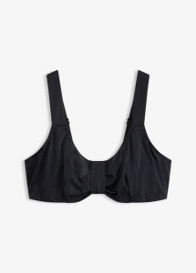 Biustonosz bikini na fiszbinach, z szybkoschnącego materiału i z wyściełanymi ramiączkami. Czarne bikini bonprix, bez wzorów. Za 119,99 zł.
