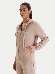 Guess Bluza W6RQ12 KBYE2 Beżowy Regular Fit. Brązowe bluzy Guess, xxl, z aplikacjami, z wiskozy, bez kaptura. Za 383,99 zł.