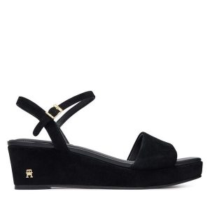 Sandały Tommy Hilfiger. Czarne sandały TOMMY HILFIGER, bez wzorów, bez obcasa, na koturnie, bez zapięcia. Za 569,99 zł.