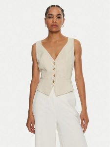 Guess Kamizelka Fatima W4YN53 WFWX2 Écru Regular Fit. Kamizelki Guess, xs, z aplikacjami, z syntetyku, bez kołnierzyka, bez ramiączek, bez kaptura. Za 219,99 zł.