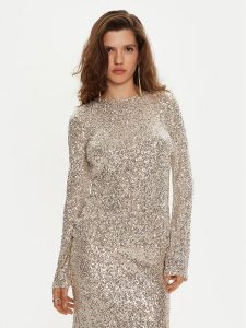 Bruuns Bazaar Bluzka Ellias BBW4194 Złoty Slim Fit. Żółte bluzki Bruuns Bazaar, s, bez wzorów, z syntetyku, bez kołnierzyka, bez ramiączek. Za 229,99 zł.