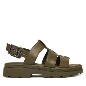 Sandały Clarks. Zielone sandały Clarks, bez wzorów, bez obcasa, na płaskiej podeszwie, bez zapięcia. Za 389,99 zł.