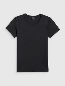 4F T-shirt slim gładki damski - czarny XS. Czarne t-shirty 4f, xs, bez wzorów, z bawełny, bez kołnierzyka, bez ramiączek. Za 49,99 zł.