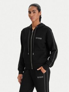 Guess Bluza W6RQ12 KBYE2 Czarny Regular Fit. Czarne bluzy Guess, s, z aplikacjami, z syntetyku, bez kaptura. Za 348,99 zł.